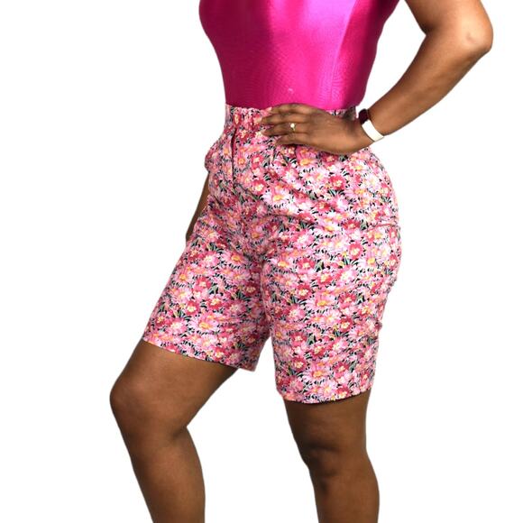 Vintage Liberty of London Bermuda Shorts Pink Floral High Waist Tropical 2 XS - Picture 6 of 14